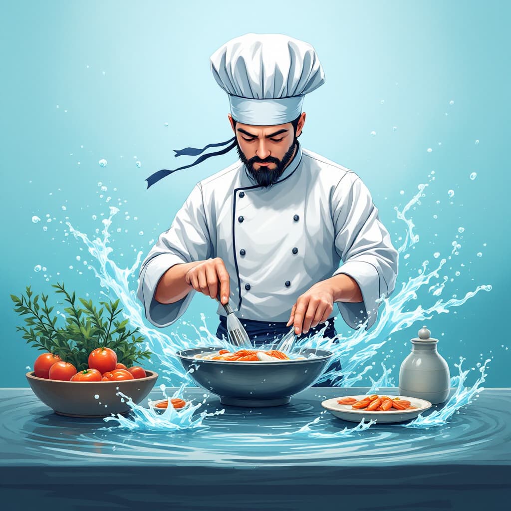 AI generated: Create a high-paying symbol for an anime-style slot game featuring a water ninja chef. This chef sho...