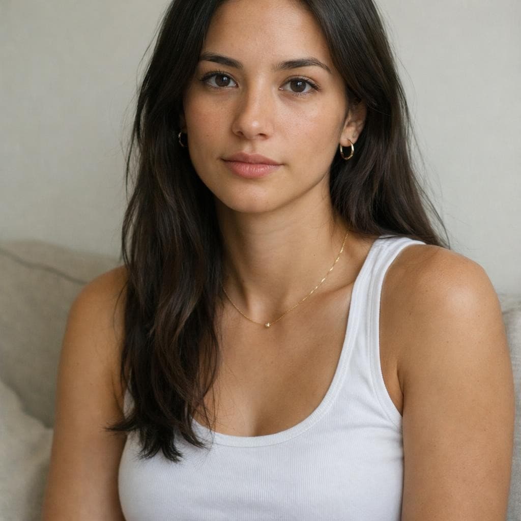 AI generated: ultra realistic young woman, 23 years old, natural beauty, oval face, almond-shaped dark brown eyes,...