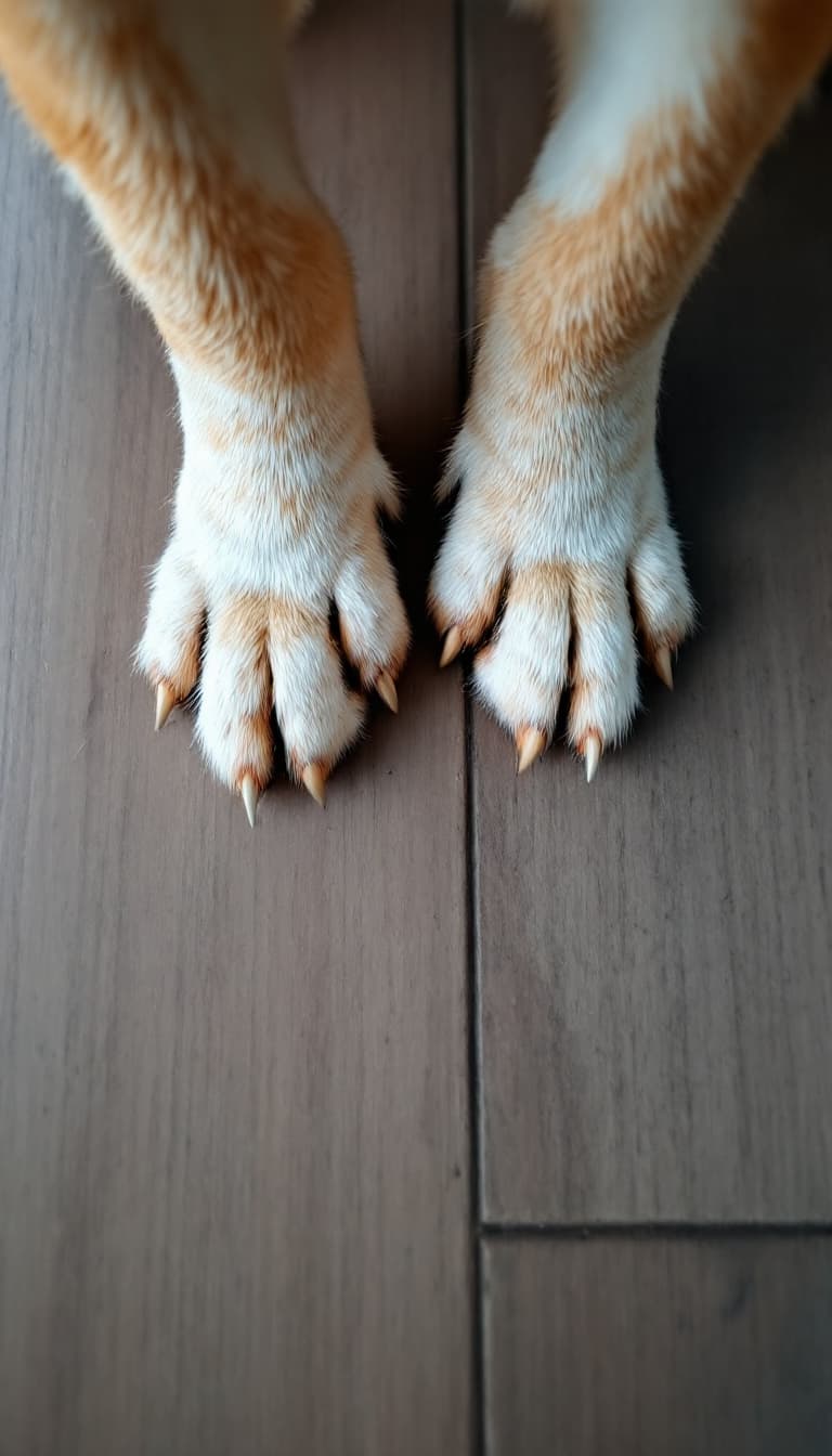 AI generated: POV first-person, I am a dog standing on all fours, looking down at my front paws on the ground.

My...