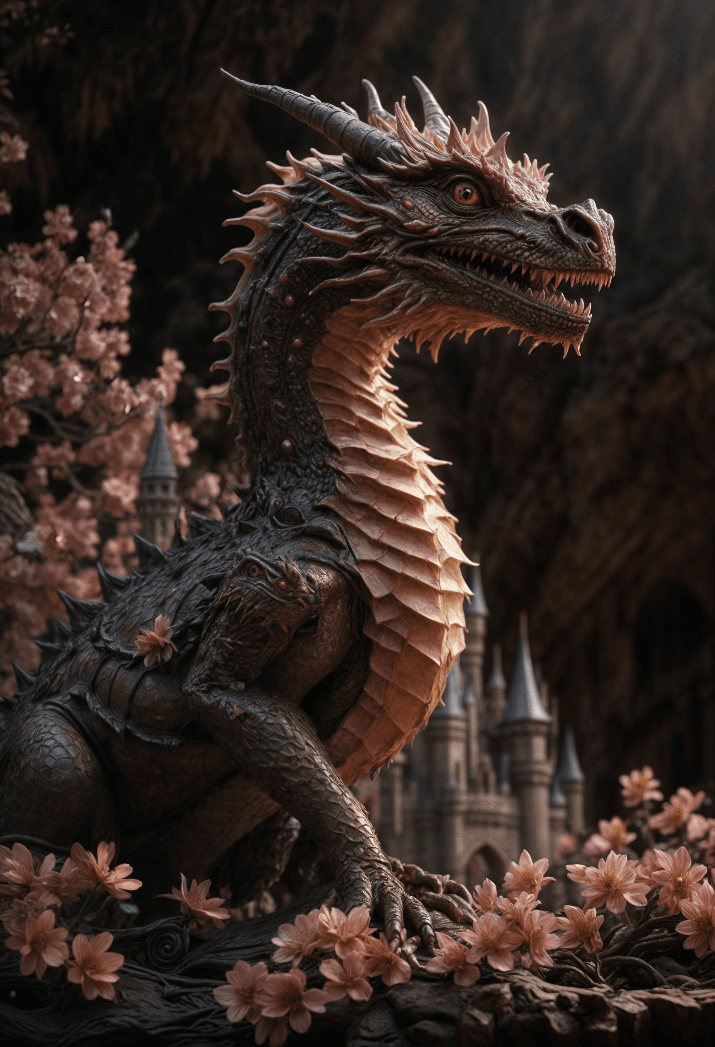 AI generated: sunkissed action scene landscape lurking in shadows ultra detailed scales insanely detailed intricat...
