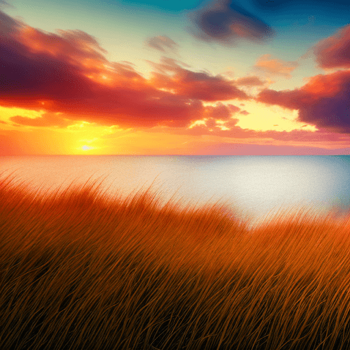 AI generated: Ultrawide, « Baltic Sea » with golden ratio style, 4K , foreground is beach grass, light is Golden h...