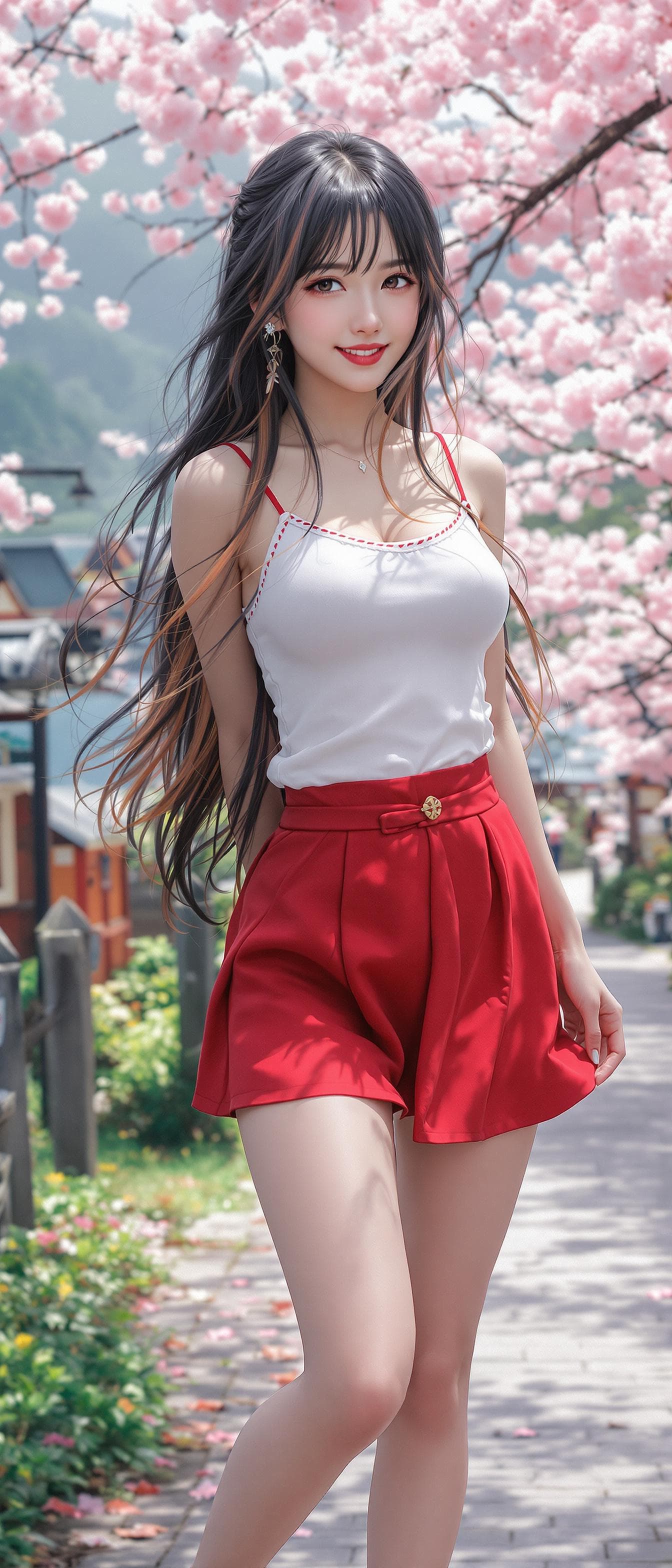 AI generated: realistic, japanese girl, beautiful girl, ulzzang face, long hair, black hair, multi color hair, ban...