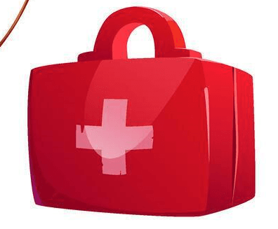 AI generated: A red first aid kit with a white cross on the front