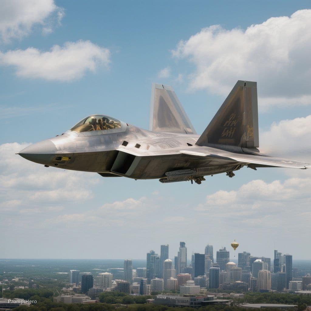AI generated: F-22 jet fighter in flight over Celebration Florida 