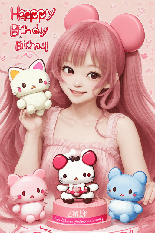 AI generated: Sanrio, Kuromi, onegai my melody, cheeky smile , happy birthday