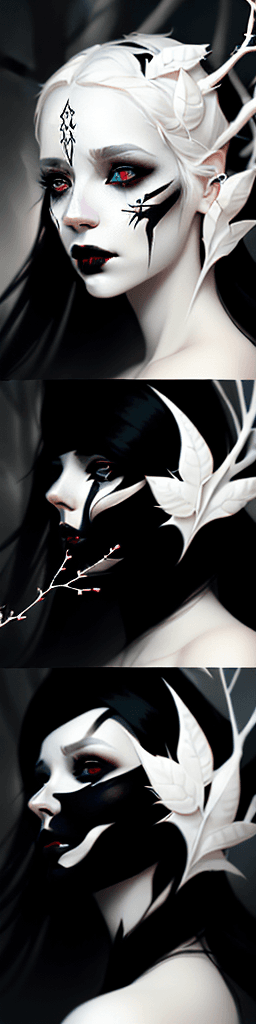 AI generated: a woman with white makeup and branches on her face, concept art by Nína Tryggvadóttir, cgsociety, go...