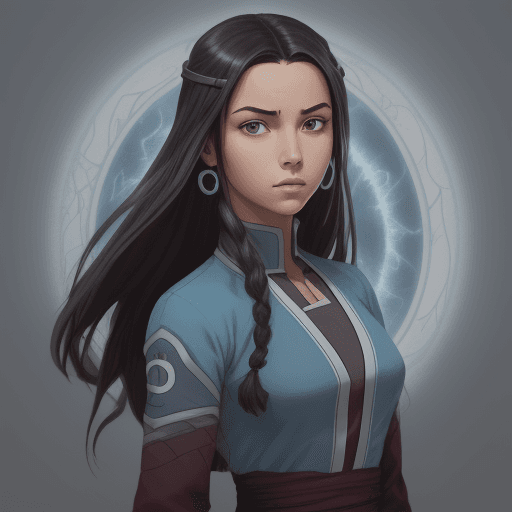 AI generated: Katara from Avatar the last airbender art, in the style of solarization effect, dark red and gray, u...