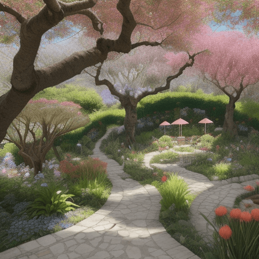 AI generated: "Visualiza un exuberante jardín que rebosa de vida y belleza. Este jardín está lleno de árboles frut...