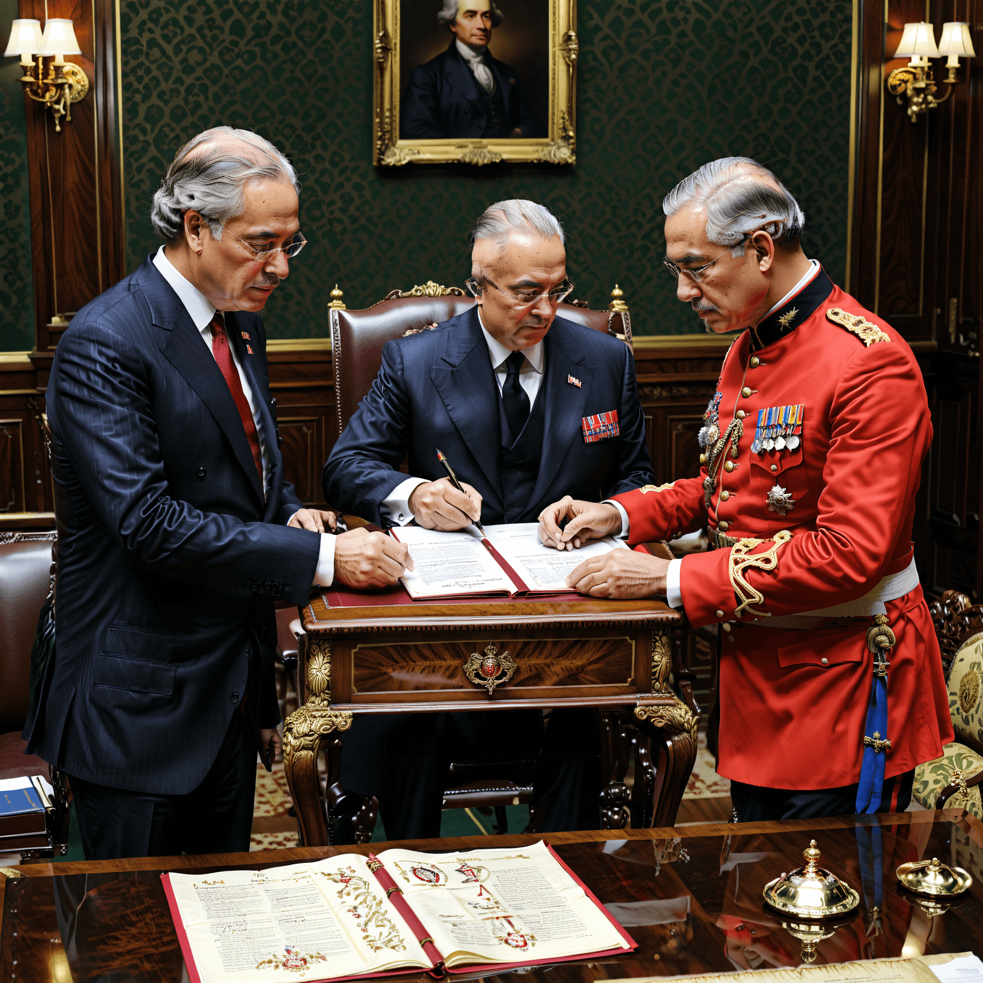 AI generated: Generate an image depicting a pivotal moment in history, such as the signing of a significant treaty...