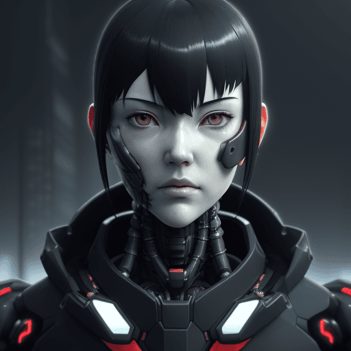 AI generated: 3d rendering, close-up, hyper detail front shot, focus to face, strange face with complex system equ...