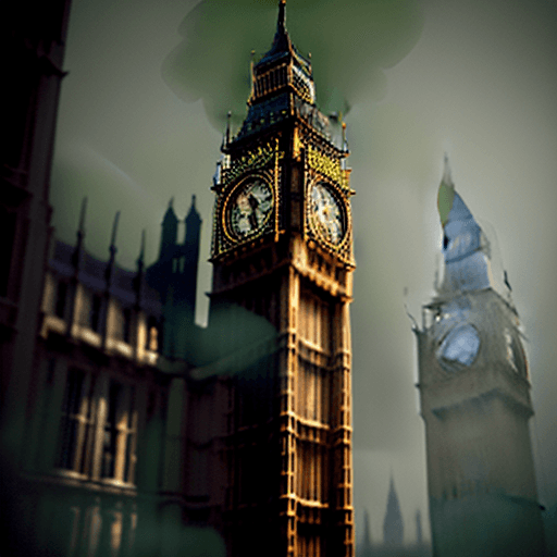AI generated: london big ben building, photorealistic, perspective view, foggy city,  the building facade rounded ...