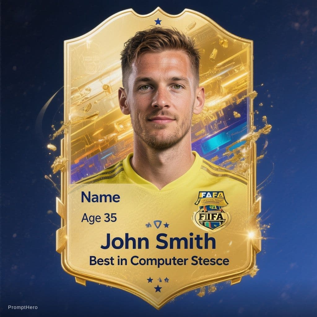 AI generated: Card of a 30 y.o. man with specific data table "Name John Smith Age 35 Best in Computer Science" BRE...