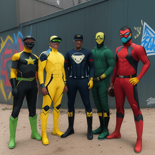 AI generated: WE ARE SEEING FIVE DIFFERENT JOHN BOYEGA'S MALES IN A RED, BLUE, YELLOW, GREEN, BLACK SPANDEX SUITS,...