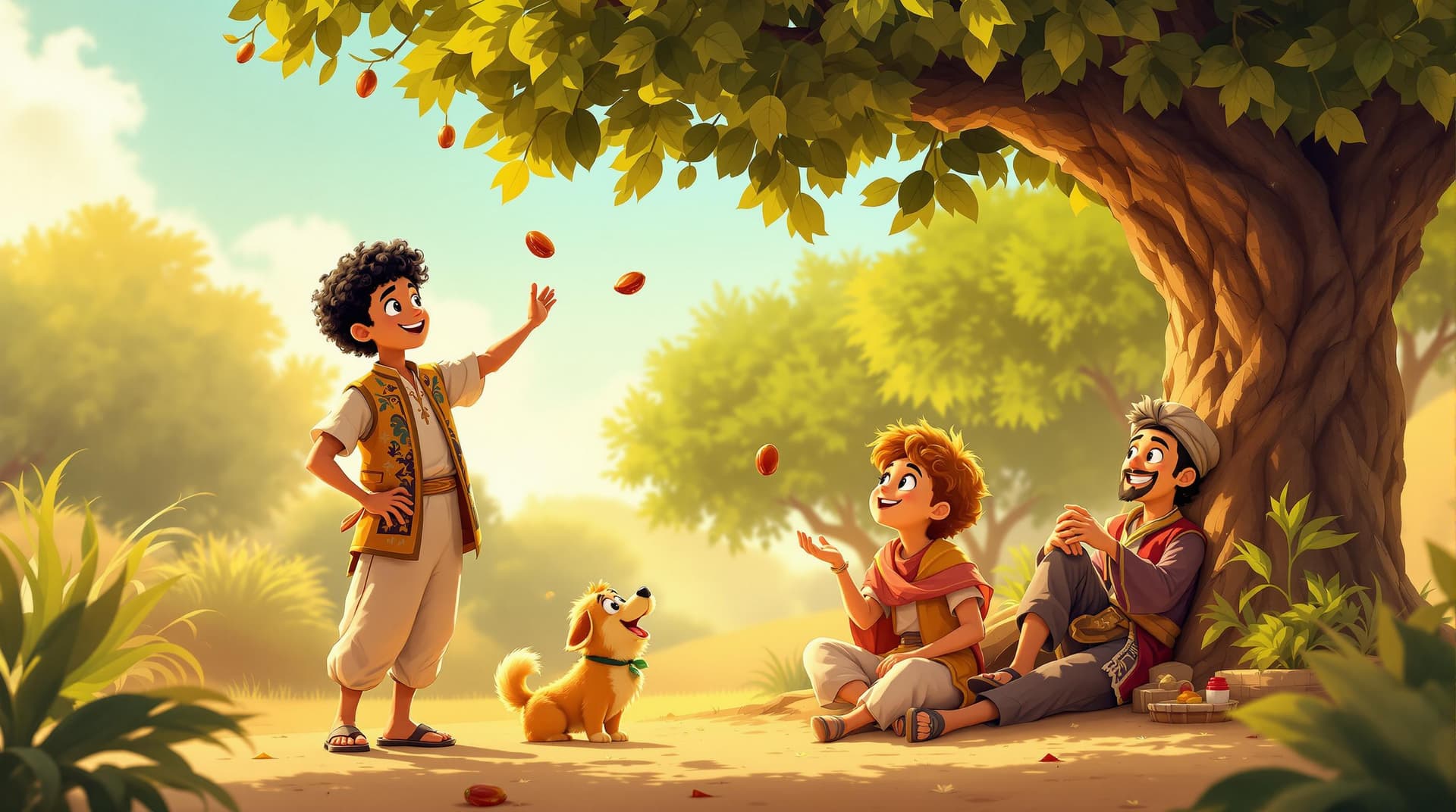 AI generated: Characters: Solomon: A cheerful 8-year-old boy with light brown skin, curly black hair, wearing a tr...