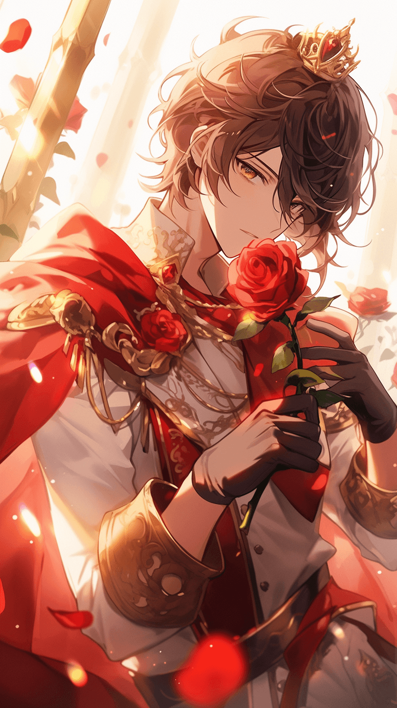 AI generated: A picture of a charming prince holding a rose, Disney Beauty and the Beast reference, enchanting and...