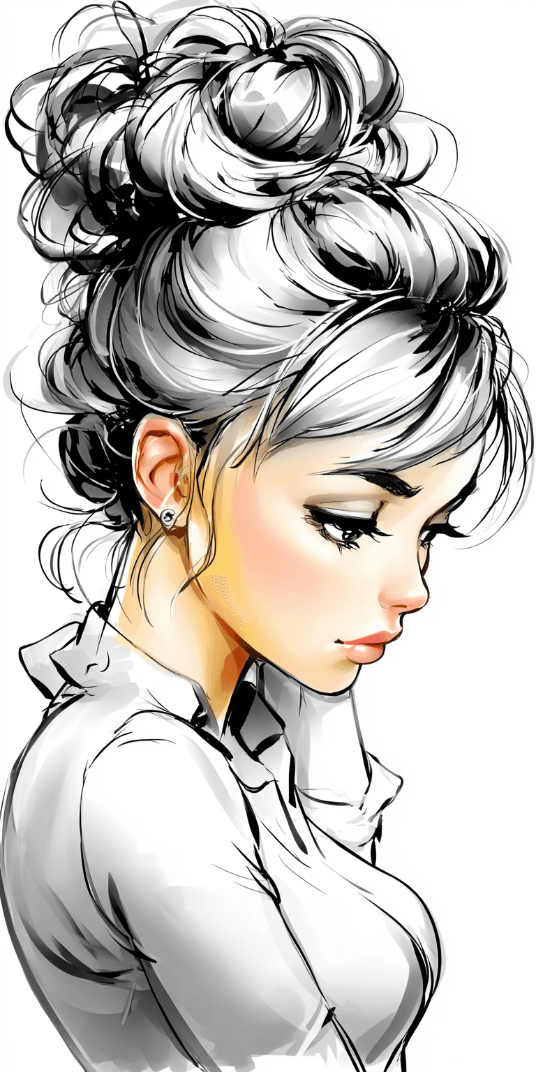 AI generated: minimalist, very basic, simplified continuous line drawing of a woman, in the style of pen drawing b...