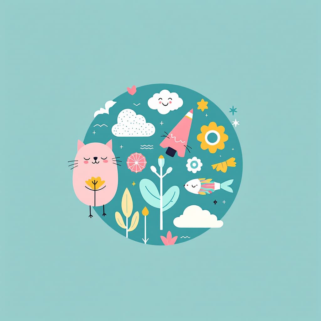 AI generated: Design a minimalist icon representing 'serendipity'. Use soft pastel hues and simple geometric shape...