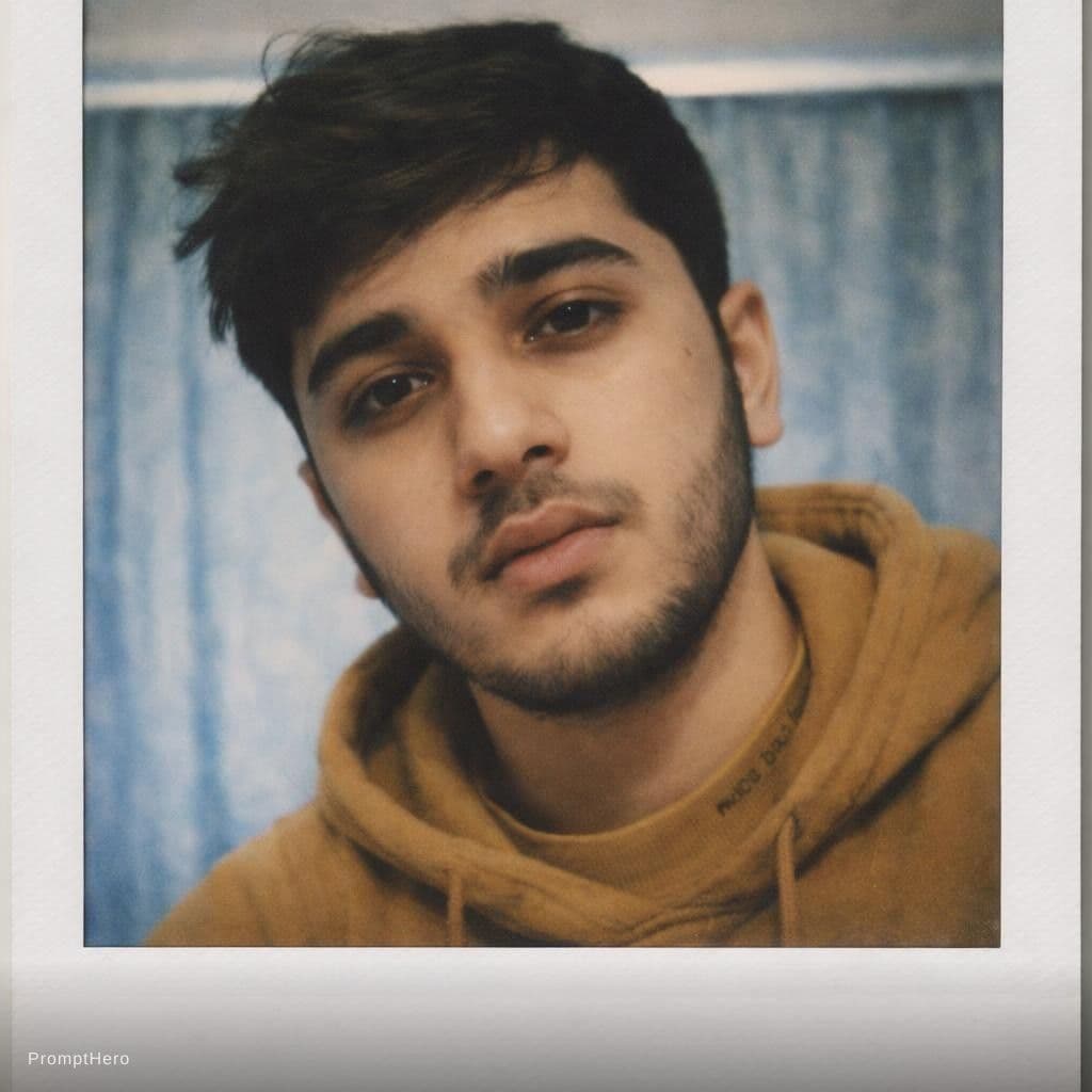 AI generated: An avropoid boy, 18-21 years old, brown hair, high-quality photo portrait, shot on a Polaroid camera...