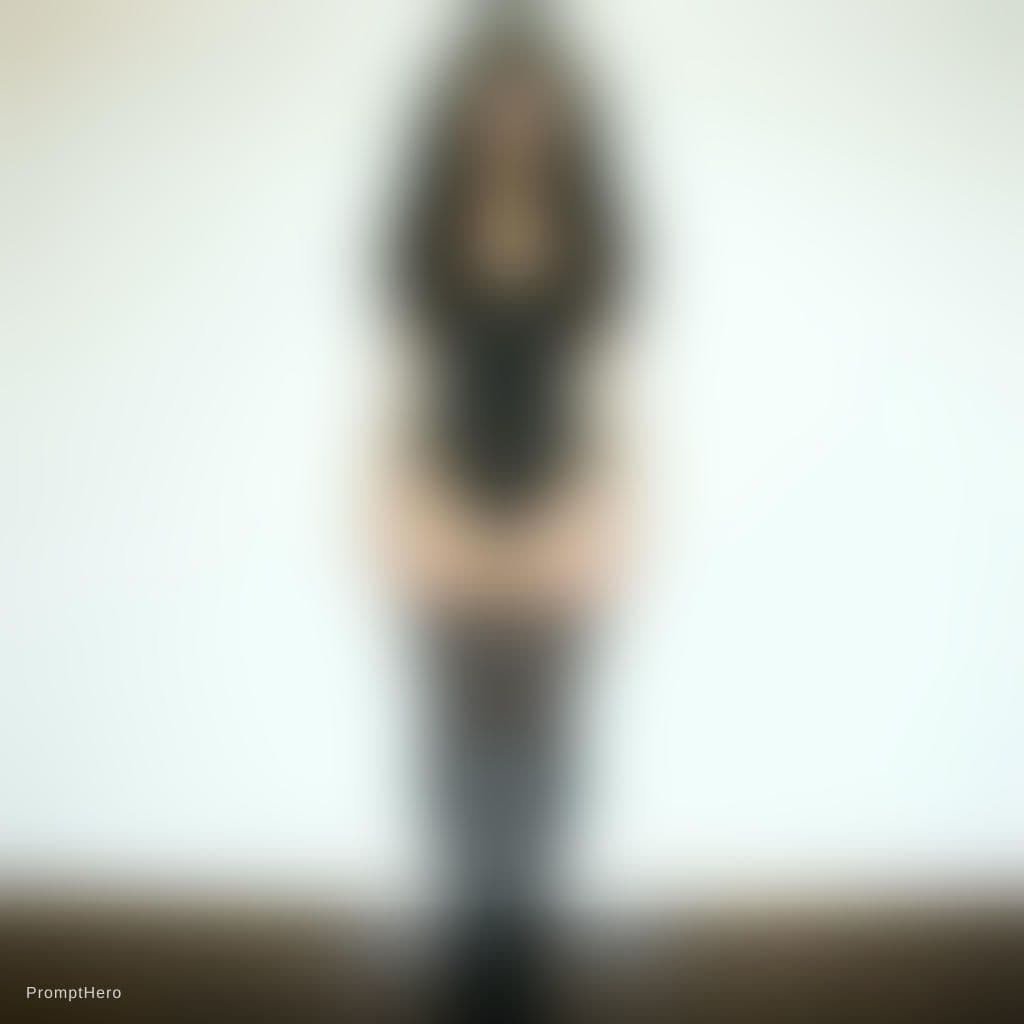 AI generated: A tall and slender young woman with long wavy black hair, wearing a black lace-trimmed bodysuit and ...