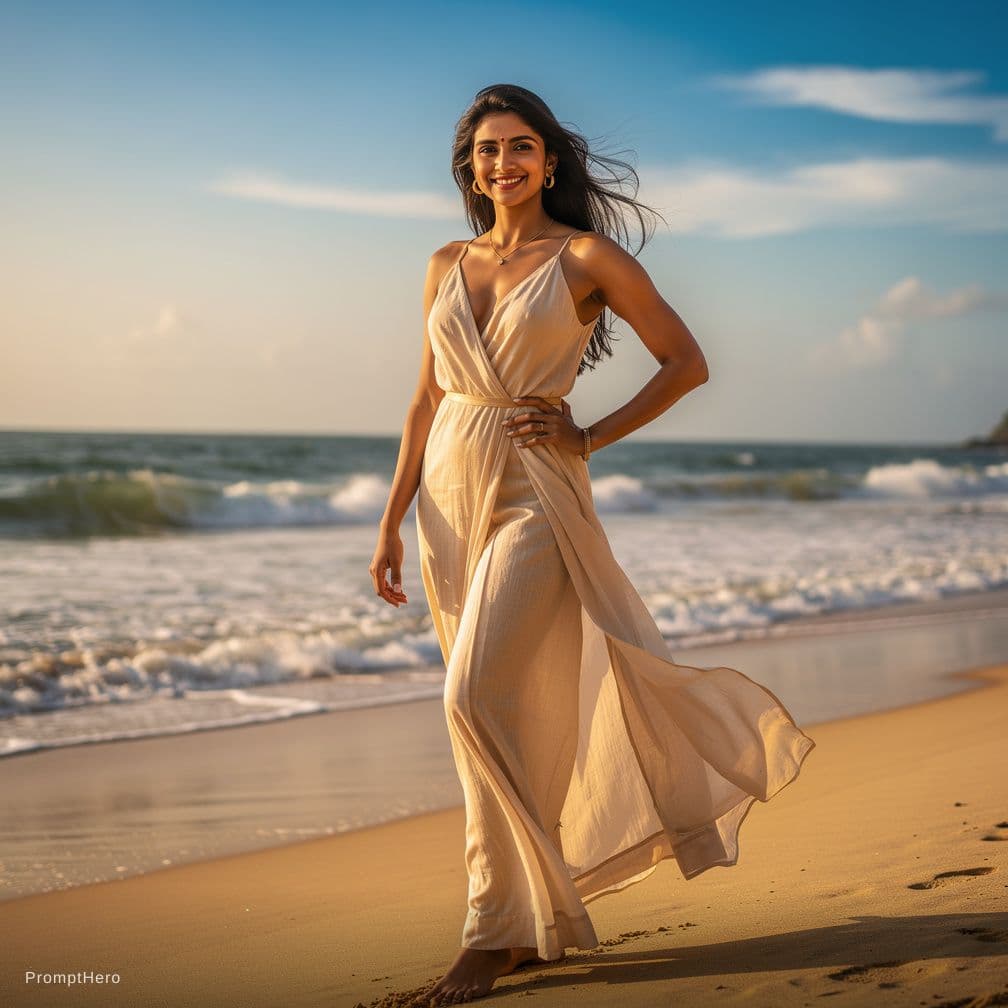 AI generated: kareena kapoor having extra large breast standing nude at beach her skin is fully oily