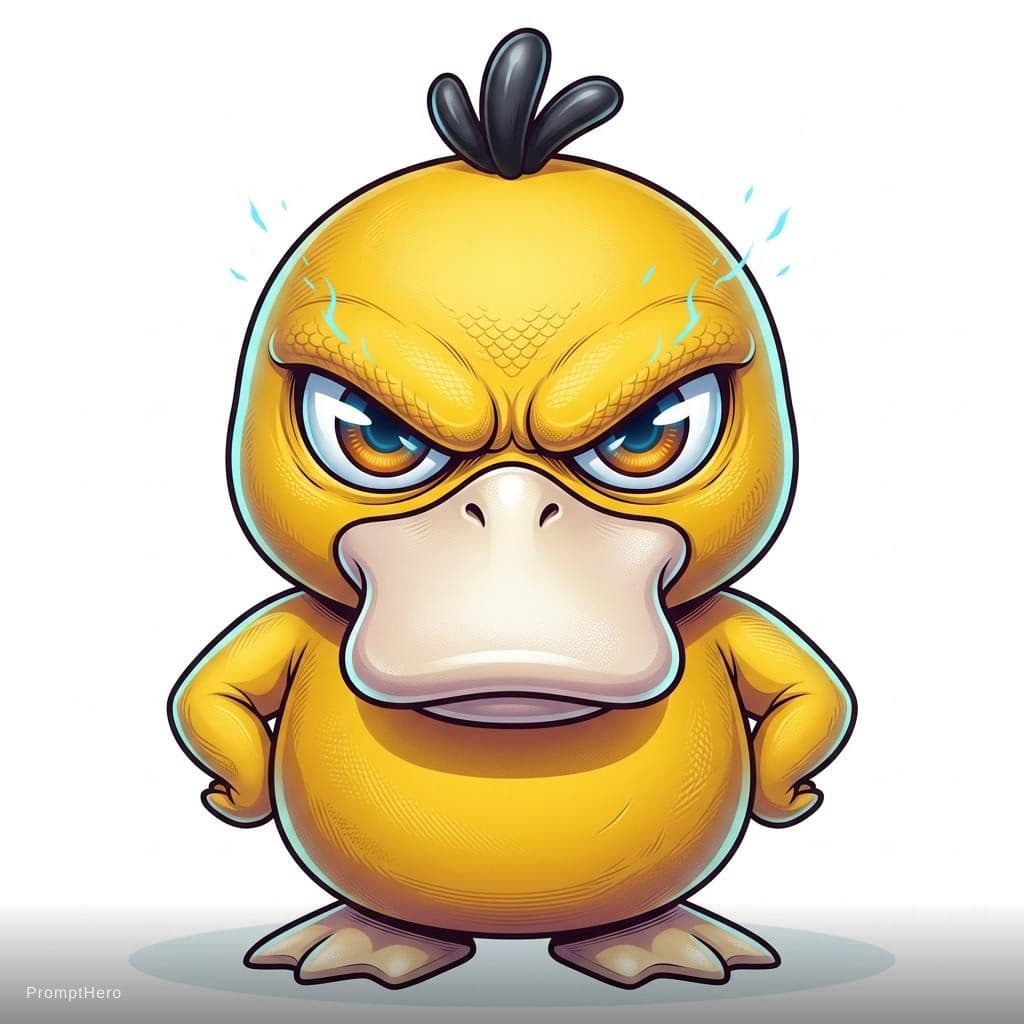AI generated: A stylized, cool reimagining of this yellow duck character.  angry expression, vibrant yellow colors...