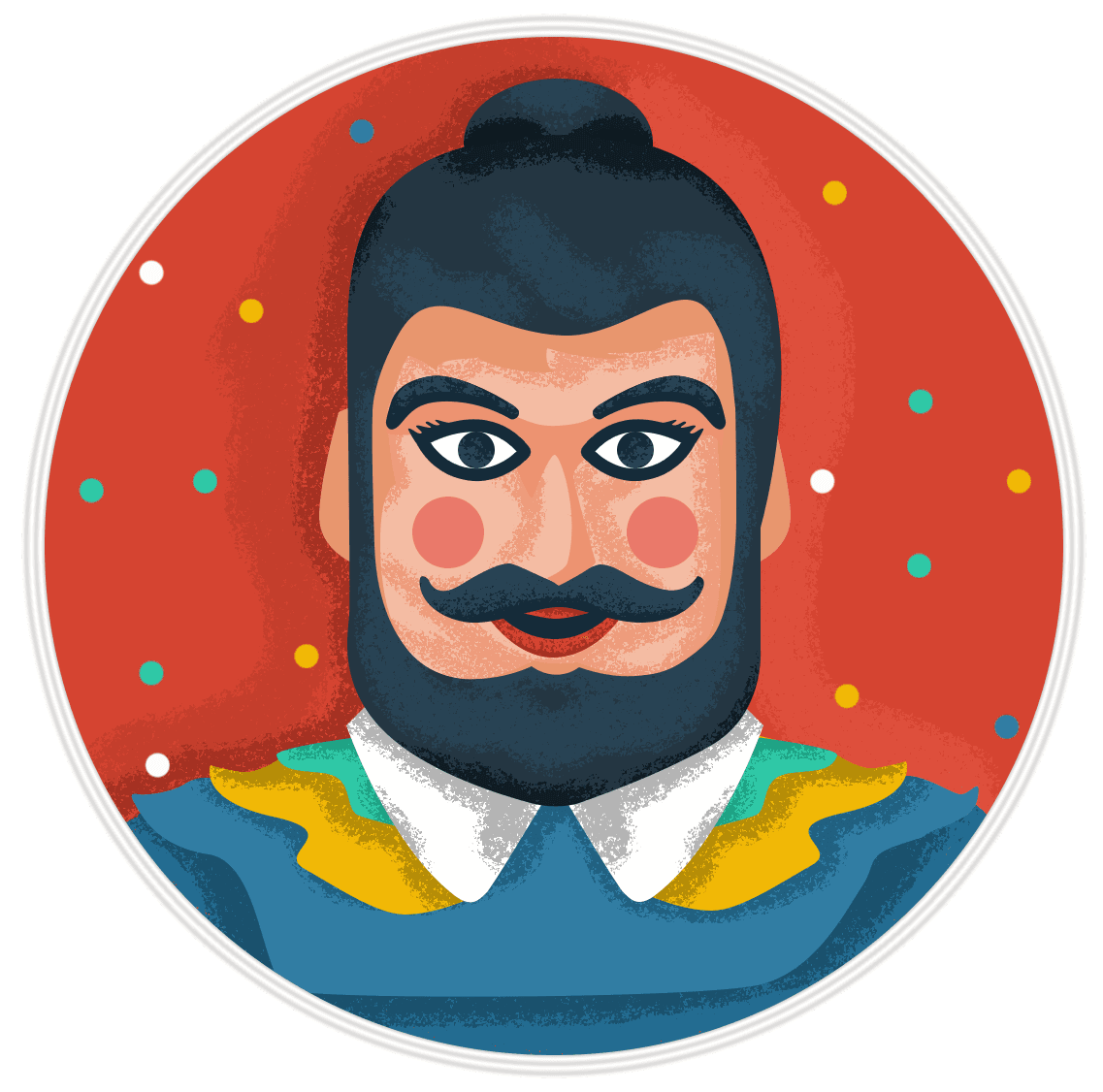 AI generated: A bearded strong handsome man, similar to a circus performer, painted in the style of Frida Kahlo, l...