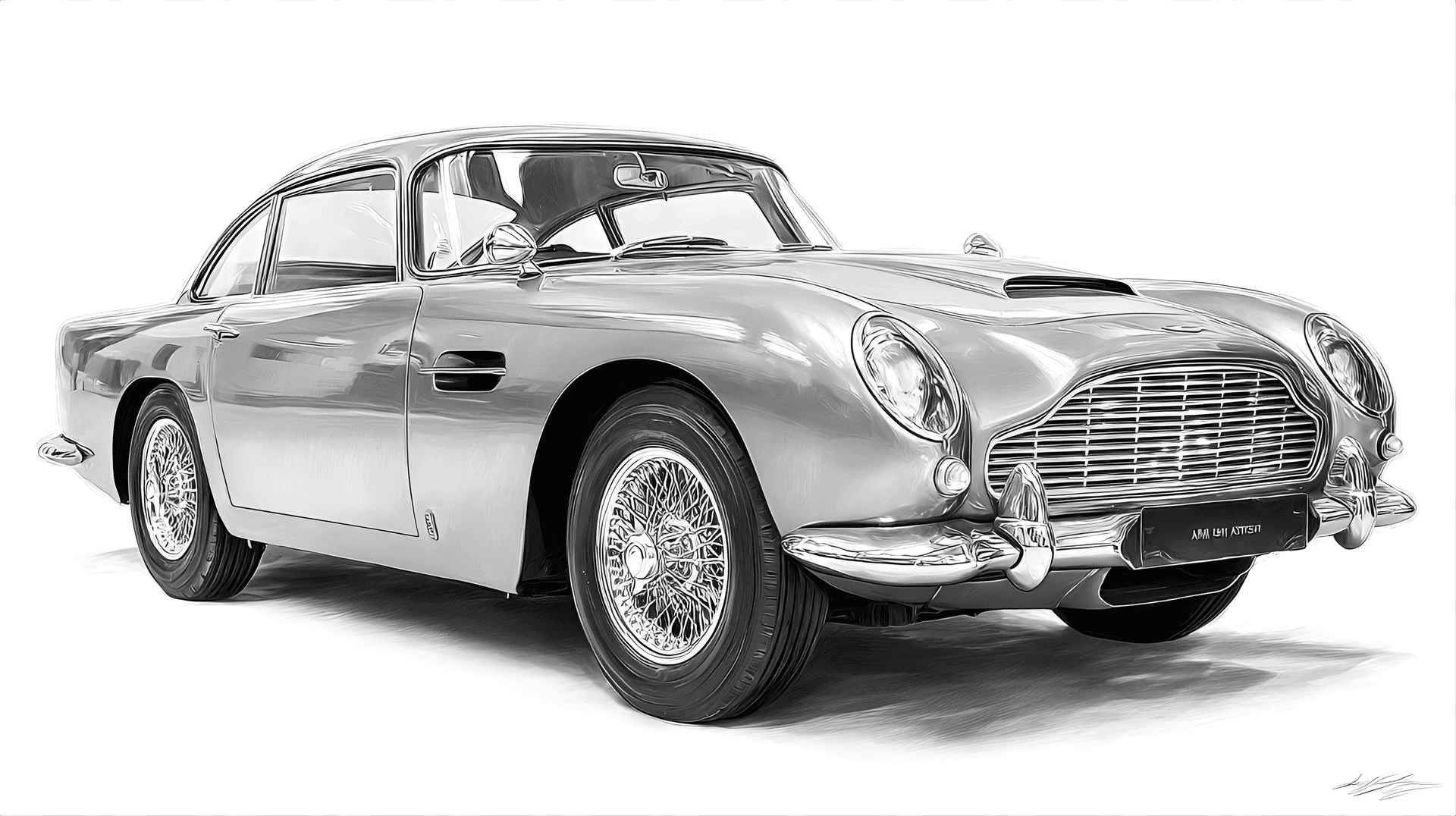 AI generated: beautifully rendered 1964 Aston Martin DB5, featuring its sleek British sports car design,
wire whe...
