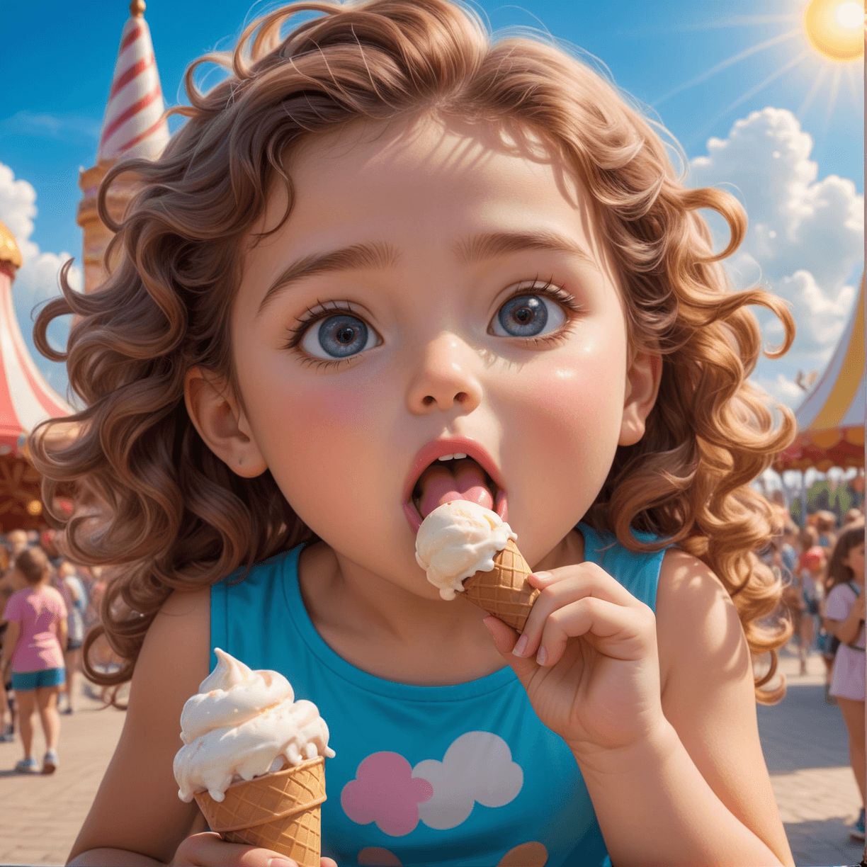 AI generated: licking ice cream, open mouth, child's tongue, (teeth on lower jaw:1.5), masterpiece, best quality, ...