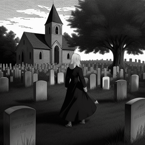 AI generated: cemetery coloring page, a cemetery, in the background a church, at dusk, with old, abandoned graves,...