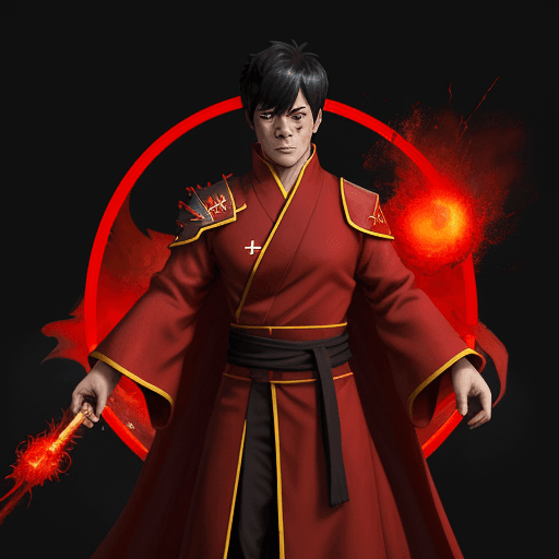 AI generated: zuko, firebender, in the style of furaffinity, red robes, red, #vfxfriday, massurrealism, explosive ...