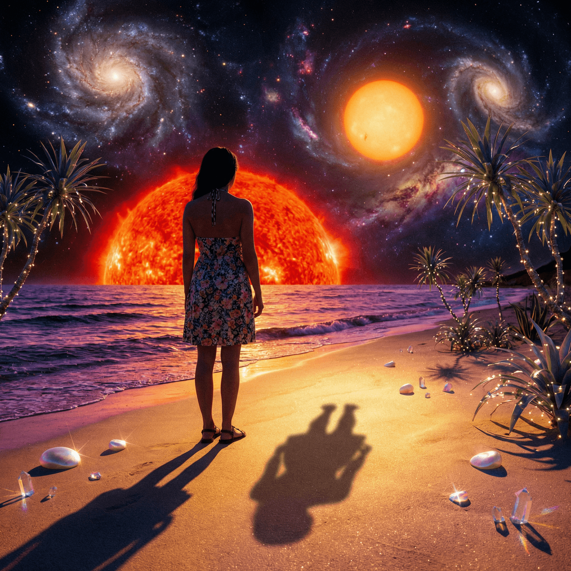 AI generated: A beautiful raven haired Korean woman wearing a form-fitting summer halter dress and sandals stands ...