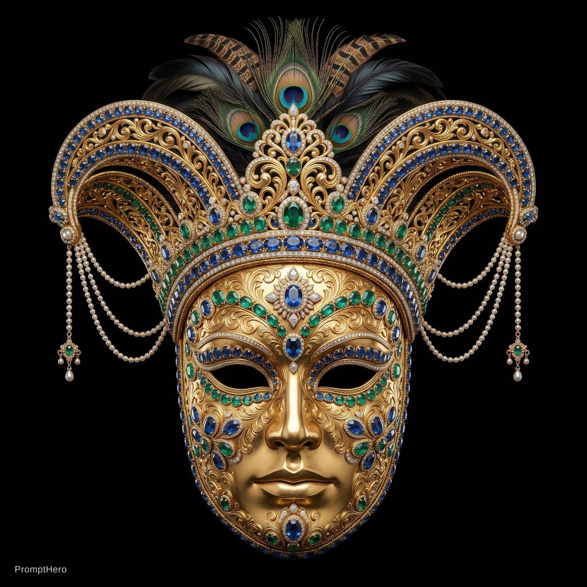 AI generated: Ultra-realistic photograph of a monumental triumph ceremonial carnival mask, centered in a square 1:...