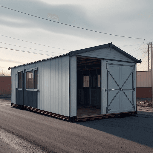 AI generated: a crash of a trailer against a guardhouse in an industrial area.  The style should be contemporary a...