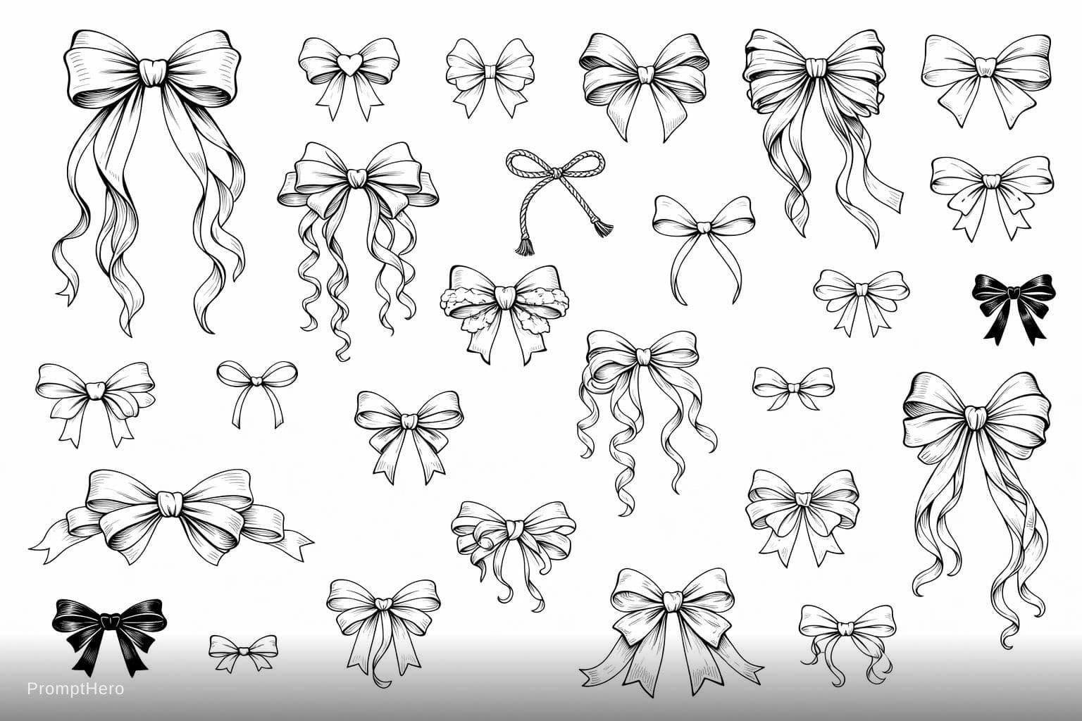 AI generated: Create a stunning high-resolution collage image featuring exactly 20 unique ribbon bow illustrations...