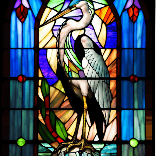 AI generated: heron, stained glass tiffany, minimalism, ukrainian folklore, simple 