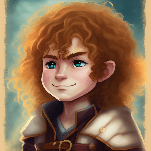 AI generated: A fantasy Anime style painting portrait poster of halfling art character with curly blond messy hair...
