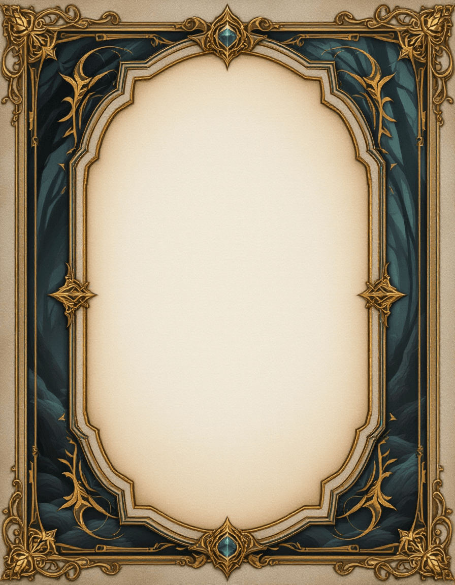AI generated: "Create a concept art for a single, blank character card template for the board game 'Mystic Quest'....