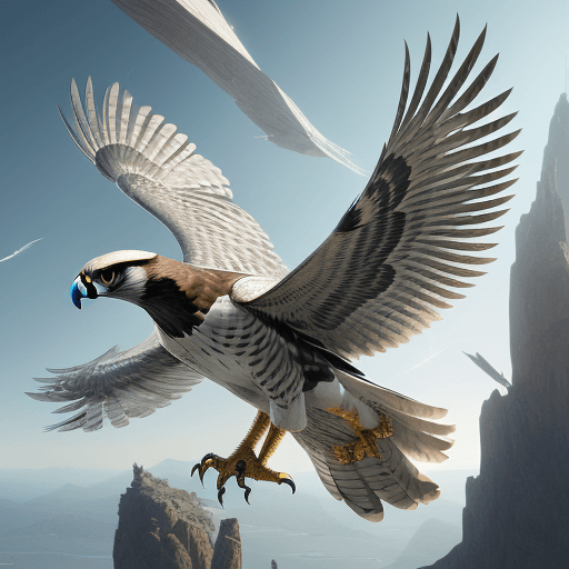 AI generated: An elegant falcon with metallic feathers and digital enhancements, soaring through a futuristic land...