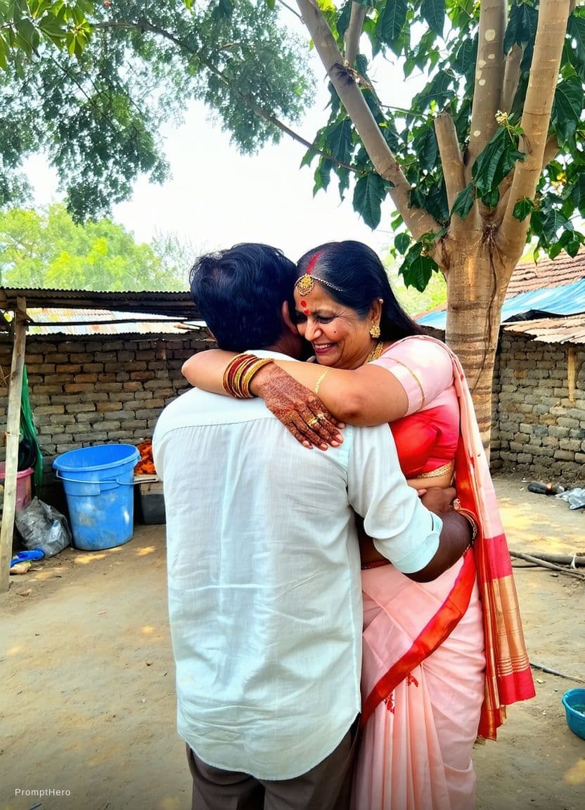 AI generated: Create aunty pallu drop and hugging male pic
