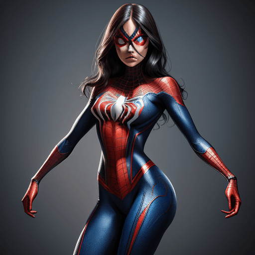 AI generated:  suit spider-woman , spider-man costume , full body shot , detailed face , detailed eyes , real face...