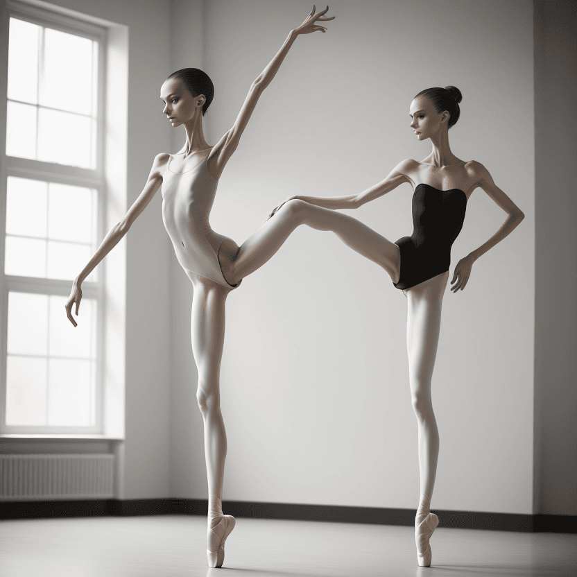 AI generated: very skinny slender ballerina standing on the pointe