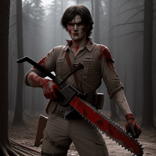 AI generated: Javier Milei as Ash from Army of darkness, his left ar is replaced with a chainsaw, hiper realistic,...
