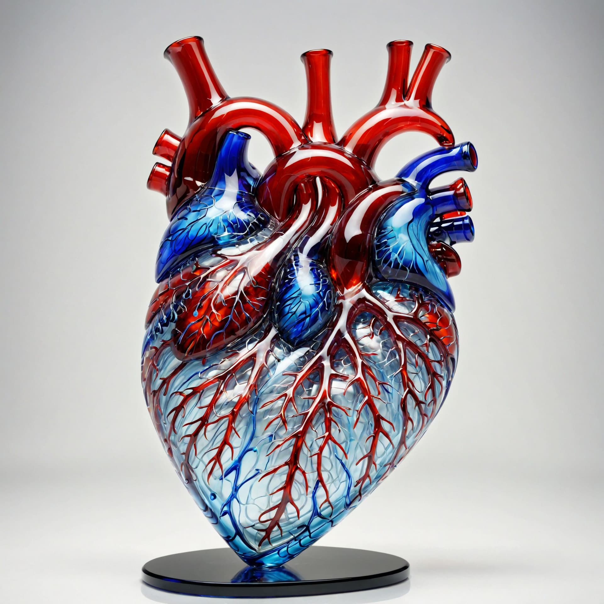 AI generated: "A detailed human heart, anatomically correct but artistically rendered in vibrant red and blue Mura...