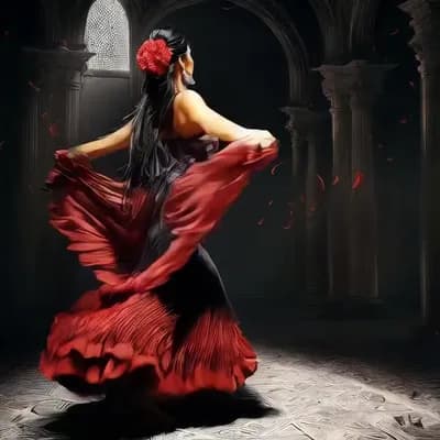 AI generated video: 
Starting from the image I uploaded, it generates a video of a flamenco dancers,dance,motion vibe 