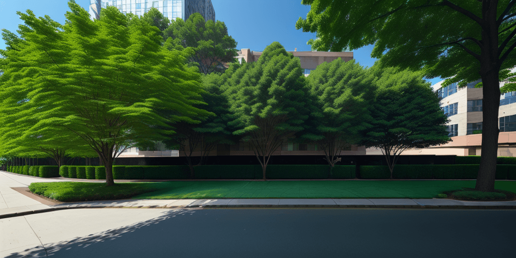 AI generated: sidewalk panorama side view with a lots of trees 