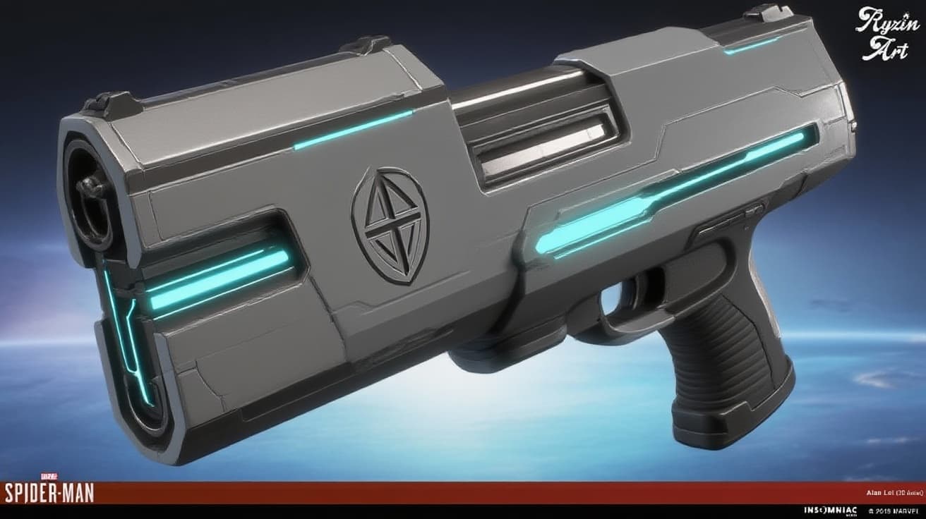 AI generated: Using the image as a reference only, design a chunky, clearly fictional alien space weapon for Our’W...