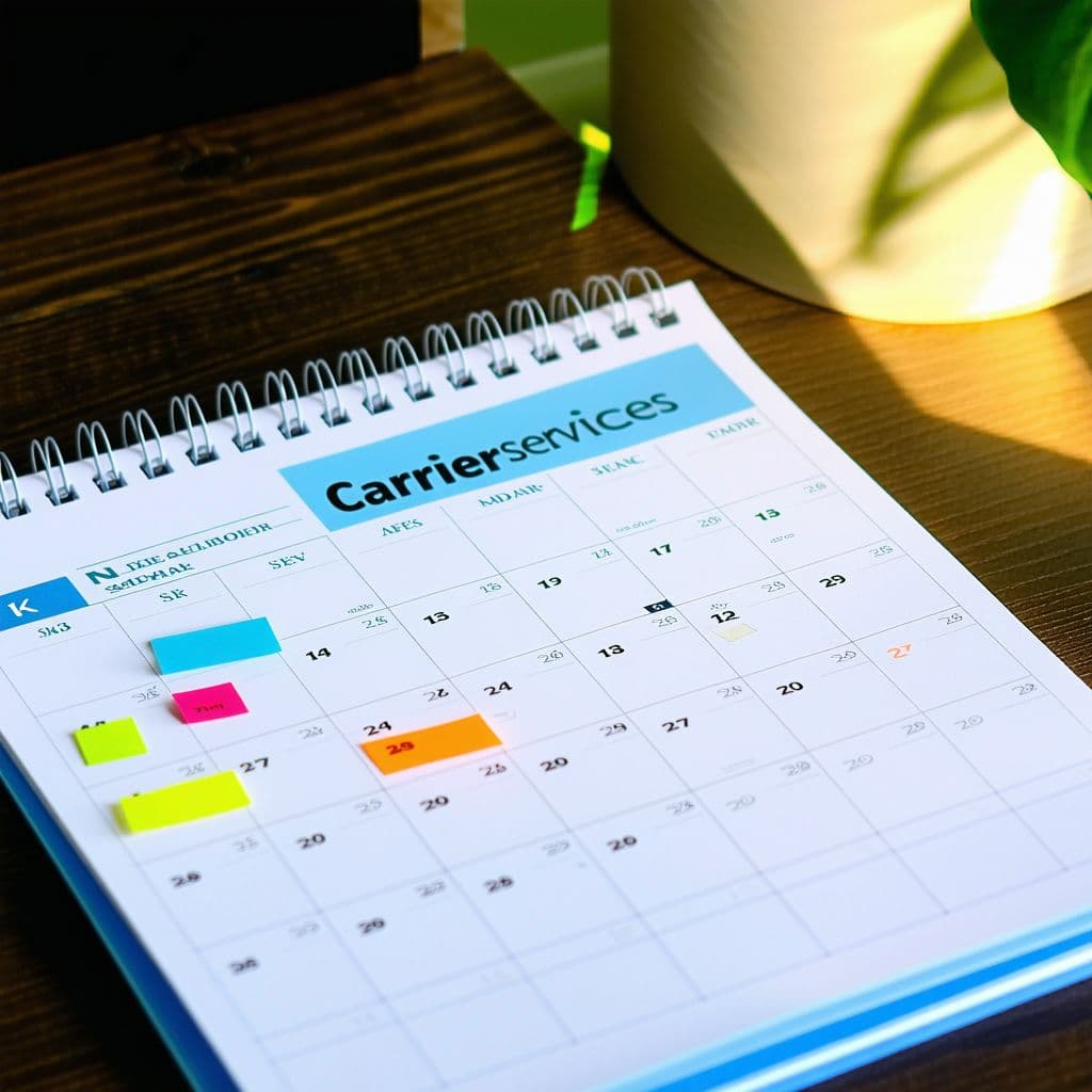 AI generated: High resolution photography; 4k; Calendar on the desk; realistic light; On the calendar write "Carri...