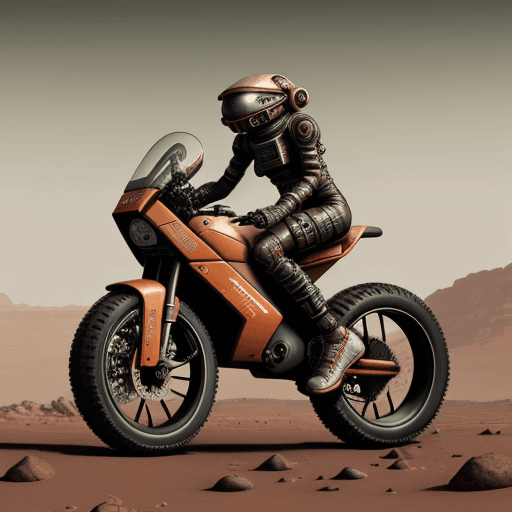 AI generated: photography of an NEW TECH DIESEL-PUNK OVER-BIKE ON PLANET MARS, MODERN style