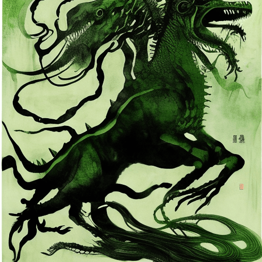 AI generated: modern chinese ink painting in green, in the style of kathrin longhurst, n.c. wyeth, energetic gestu...