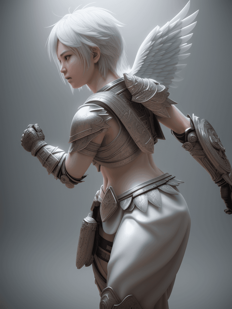 AI generated: angelic warrior::4 hyper-realistic ::5 detailed character expressions :: 3 Ultra-detailed Quality 3D...